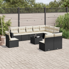  11 részes fekete polyrattan kerti ülőgarnitúra párnákkal kerti bútor