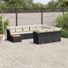  11 részes fekete polyrattan kerti ülőgarnitúra párnákkal kerti bútor