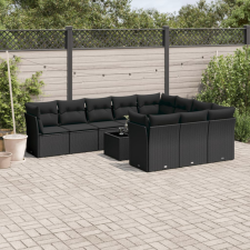  11 részes fekete polyrattan kerti ülőgarnitúra párnákkal kerti bútor
