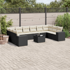  11 részes fekete polyrattan kerti ülőgarnitúra párnákkal kerti bútor