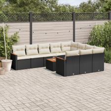  11 részes fekete polyrattan kerti ülőgarnitúra párnákkal kerti bútor