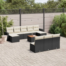  11 részes fekete polyrattan kerti ülőgarnitúra párnákkal kerti bútor