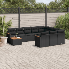  11 részes fekete polyrattan kerti ülőgarnitúra párnákkal kerti bútor