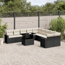  11 részes fekete polyrattan kerti ülőgarnitúra párnákkal kerti bútor