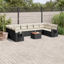  11 részes fekete polyrattan kerti ülőgarnitúra párnákkal kerti bútor