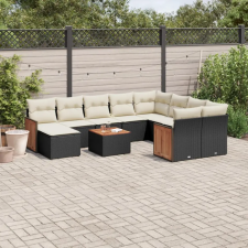  11 részes fekete polyrattan kerti ülőgarnitúra párnákkal kerti bútor
