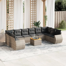  11 részes szürke polyrattan kerti ülőgarnitúra párnákkal kerti bútor