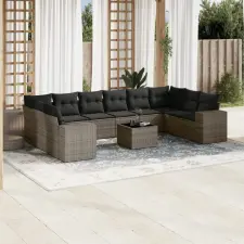  11 részes szürke polyrattan kerti ülőgarnitúra párnákkal kerti bútor