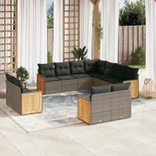11 részes szürke polyrattan kerti ülőgarnitúra párnákkal kerti bútor