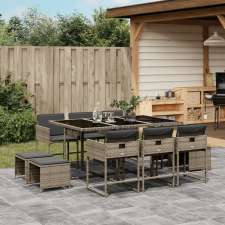 11 részes szürke polyrattan kerti ülőgarnitúra párnákkal kerti bútor