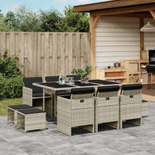 11 részes világosszürke polyrattan kerti ülőgarnitúra párnákkal kerti bútor