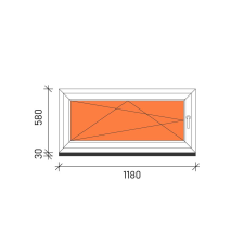  120×60 Bukó-nyíló műanyag ablak 3 rétegű üveggel nyílászáró