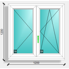  120x120 középen felnyíló váltószárnyas ablak Deceuninck Elegant 76 nyílászáró