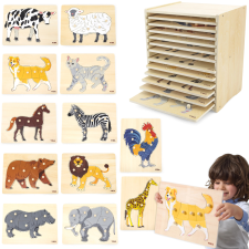  12 darabos VIGA fa puzzle állatokkal és tartóval puzzle, kirakós