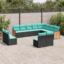  12 db fekete polyrattan kerti kanapégarnitúra párnákkal kerti bútor