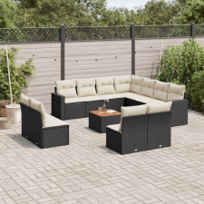 12 részes fekete polyrattan kerti ülőgarnitúra párnákkal kerti bútor