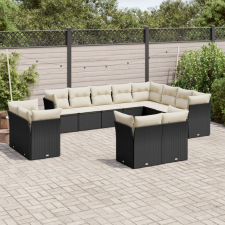  12 részes fekete polyrattan kerti ülőgarnitúra párnákkal kerti bútor