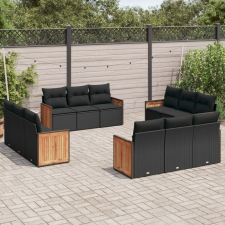 12 részes fekete polyrattan kerti ülőgarnitúra párnákkal kerti bútor