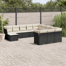 12 részes fekete polyrattan kerti ülőgarnitúra párnákkal kerti bútor