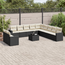 12 részes fekete polyrattan kerti ülőgarnitúra párnákkal kerti bútor
