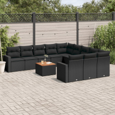  12 részes fekete polyrattan kerti ülőgarnitúra párnákkal kerti bútor