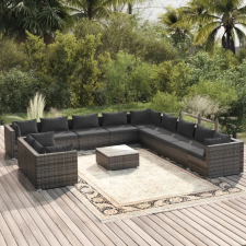  12 részes szürke polyrattan kerti ülőgarnitúra párnákkal kerti bútor