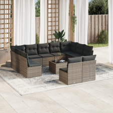 12 részes szürke polyrattan kerti ülőgarnitúra párnákkal kerti bútor