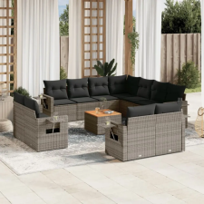  12 részes szürke polyrattan kerti ülőgarnitúra párnákkal kerti bútor