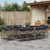 13 db szürke polyrattan kerti étkezőgarnitúra párnákkal