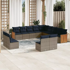  13 db szürke polyrattan kerti kanapégarnitúra párnákkal kerti bútor