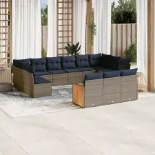 13 db szürke polyrattan kerti kanapégarnitúra párnákkal kerti bútor