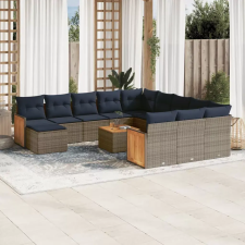  13 db szürke polyrattan kerti kanapégarnitúra párnákkal kerti bútor