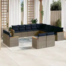  13 db szürke polyrattan kerti kanapégarnitúra párnákkal kerti bútor