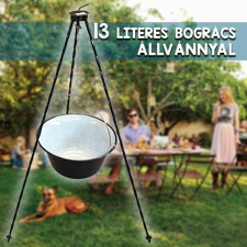 13 literes zománcozott bogrács állvánnyal konyhai eszköz