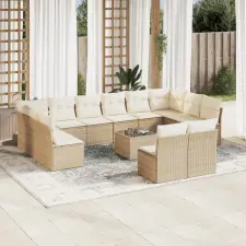  13 részes bézs polyrattan kerti ülőgarnitúra párnákkal kerti bútor