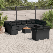 13 részes fekete polyrattan kerti ülőgarnitúra párnákkal kerti bútor