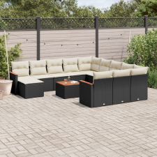 13 részes fekete polyrattan kerti ülőgarnitúra párnákkal kerti bútor