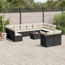  13 részes fekete polyrattan kerti ülőgarnitúra párnákkal kerti bútor