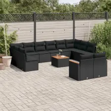  13 részes fekete polyrattan kerti ülőgarnitúra párnákkal kerti bútor