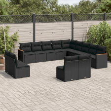  13 részes fekete polyrattan kerti ülőgarnitúra párnákkal kerti bútor