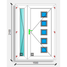  150x210 befelé nyíló üveges-üveges paneles bejárati ajtó Deceuninck Elegant 76 nyílászáró