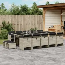  15 részes szürke polyrattan kerti étkezőgarnitúra párnákkal kerti bútor
