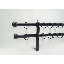16 mm Ø Veszprém karnis szett, 2 soros, fekete, lapostartóval (160 cm) karnis, függönyrúd