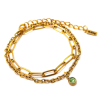  1 Zöld kristályos charmos rozsdamentes acél dupla karkötő, arany színű