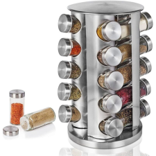 20 részes üveg fűszertartó készlet forgatható inox fém állvánnyal konyhai eszköz
