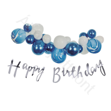  26 darabos lufi szett Happy Birthday felirattal – Kék és fehér party kellék