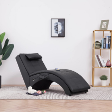  281344 Massage Chaise Longue with Pillow Black Faux Leather bútor