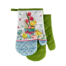 2 darabos konyhai edényfogó kesztyűk mágnessel EASTER CHICKS, fehér-zöld lakástextília