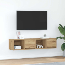 2 db kézműves tölgy szerelt fa TV-szekrény 60x31x25,5 cm bútor