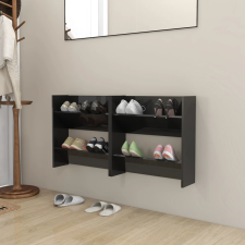 2 db magasfényű fekete szerelt fa fali cipősszekrény 60x18x60cm bútor